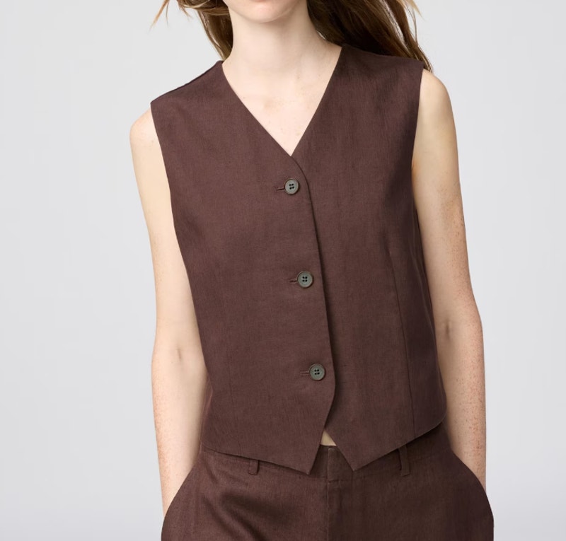 Uniqlo Premium Linen Vest In Brown